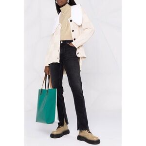 Ganni | Straight Cut High Rise Jeans With Slits In Black Stretch Women's Size 26